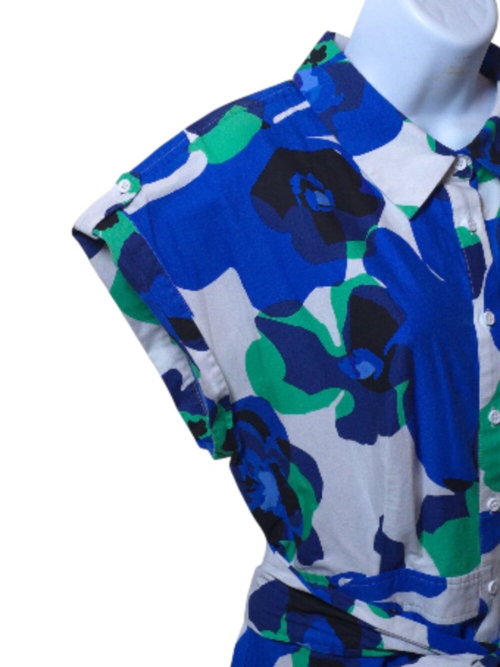 Eliza J Blue Floral Shirt Dress Size 12 Cotton Tie Waist Button Front Midi - Picture 9 of 13